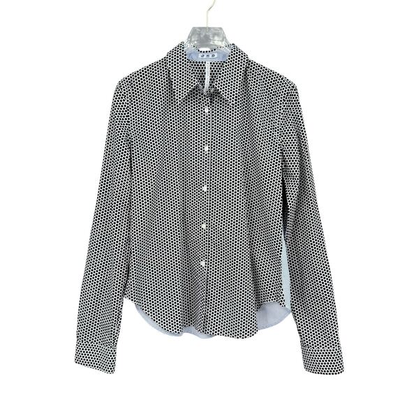 JED Black & White Polka Dot Contrast Blue Button Up Long Sleeve Cotton Shirt - Picture 7 of 11